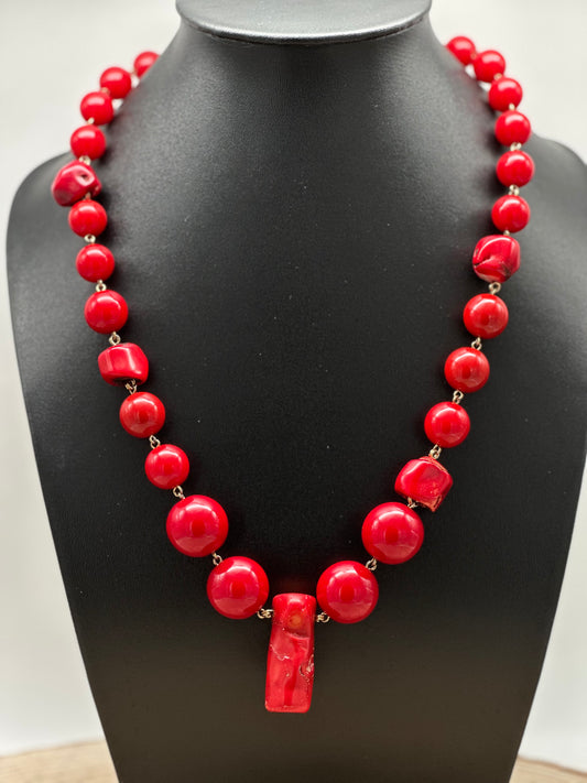 Collier perles fantaisies rouges - Francine BRAMLI