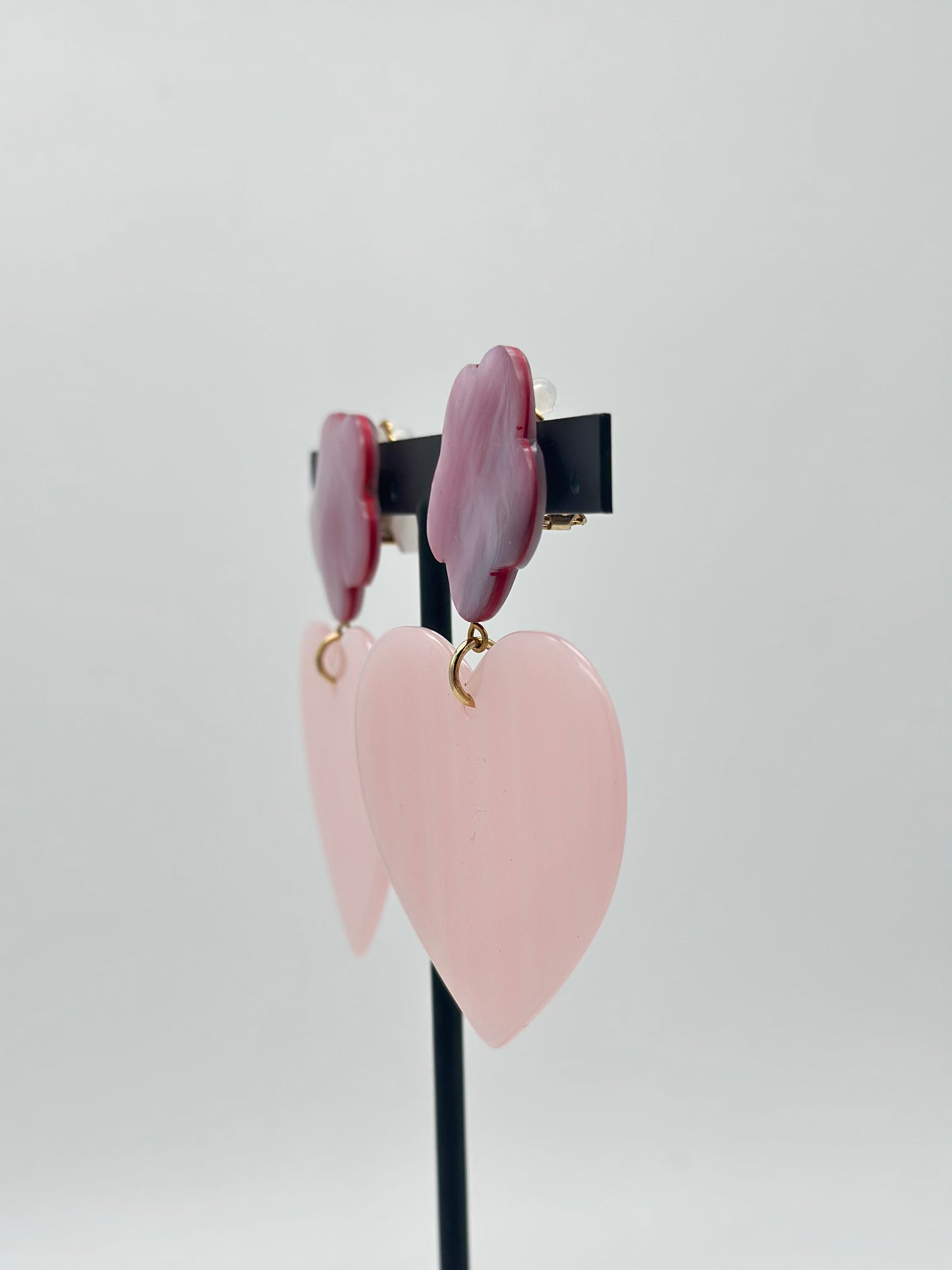 Boucles d’oreilles cœur rose et fleur - Francine BRAMLI