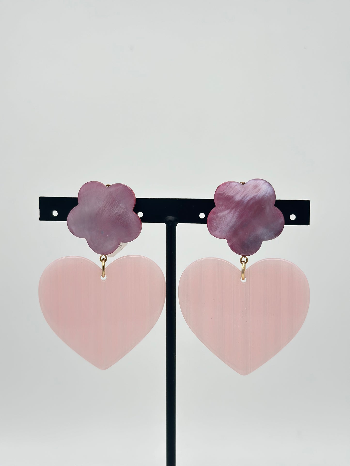 Boucles d’oreilles cœur rose et fleur - Francine BRAMLI