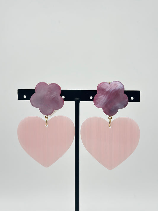 Boucles d’oreilles cœur rose et fleur - Francine BRAMLI