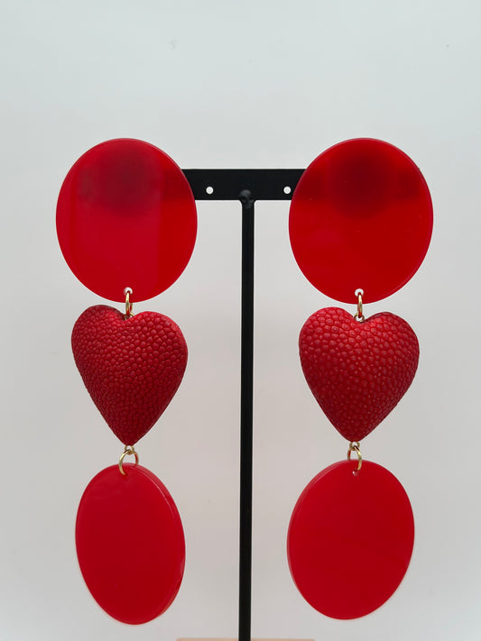 Boucles d’oreilles plaque rouge et cœur galuchat - Francine BRAMLI