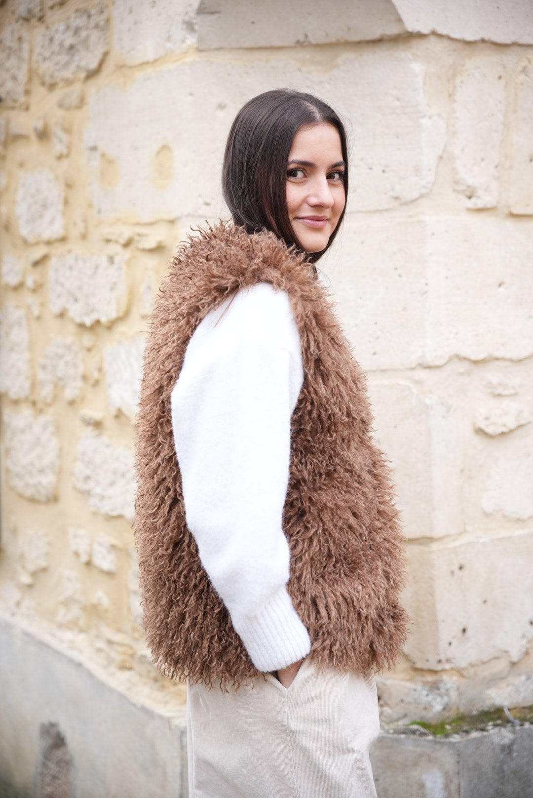 Veste sans manches fausse fourrure