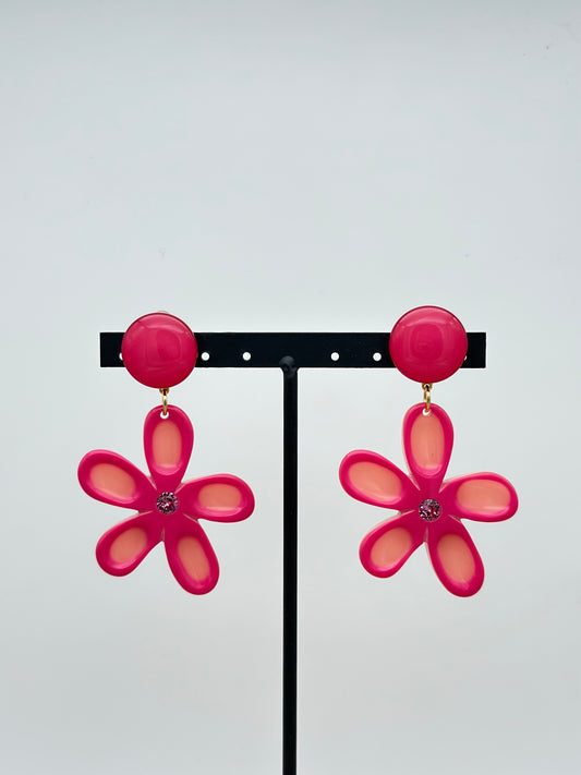 Boucles d’oreilles roses fleur strass - Francine BRAMLI