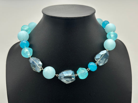 Collier perles fantaisie bleu turquoise -  Francine BRAMLI