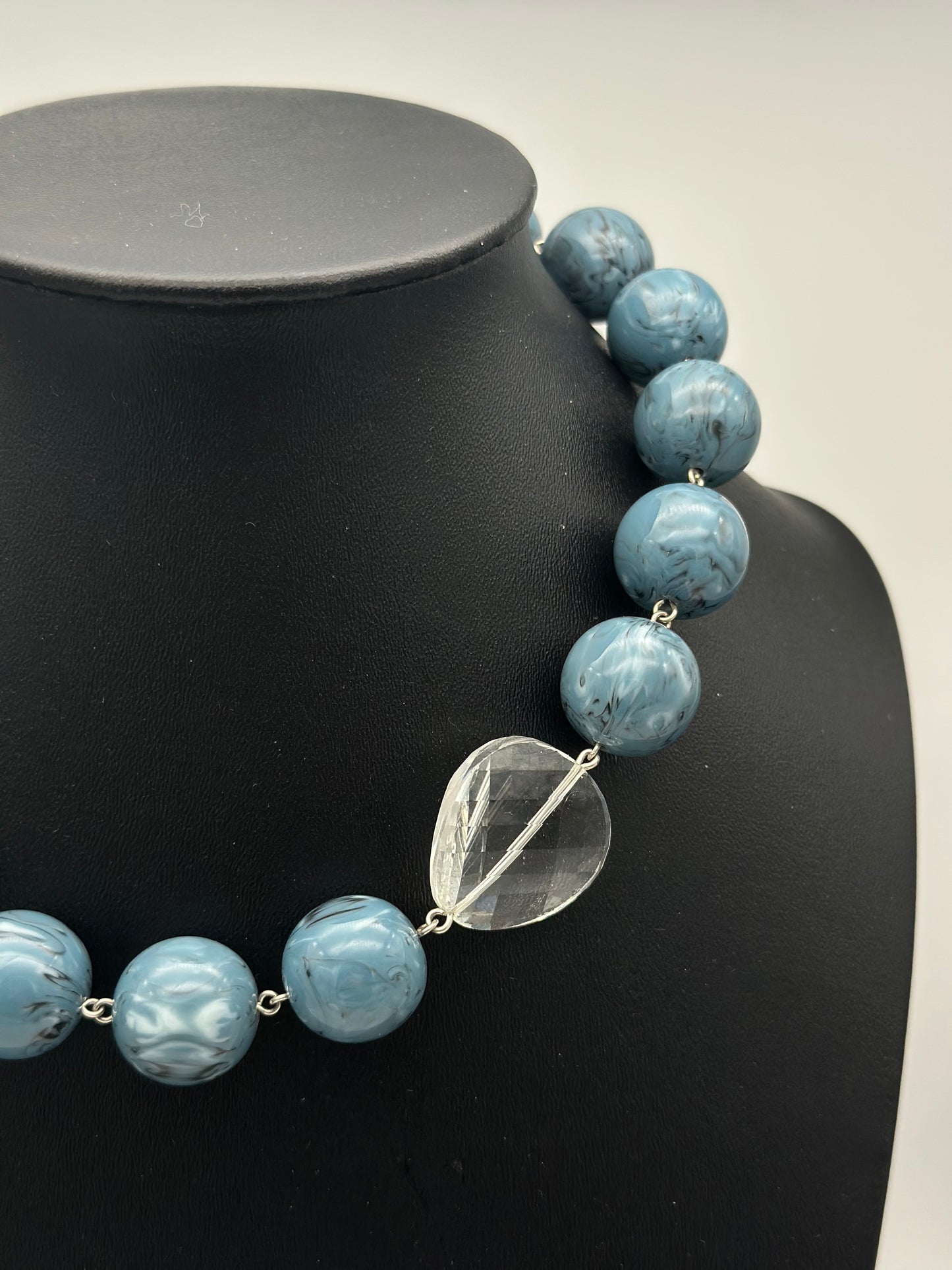 Collier perles fantaisie bleu gris -  Francine BRAMLI
