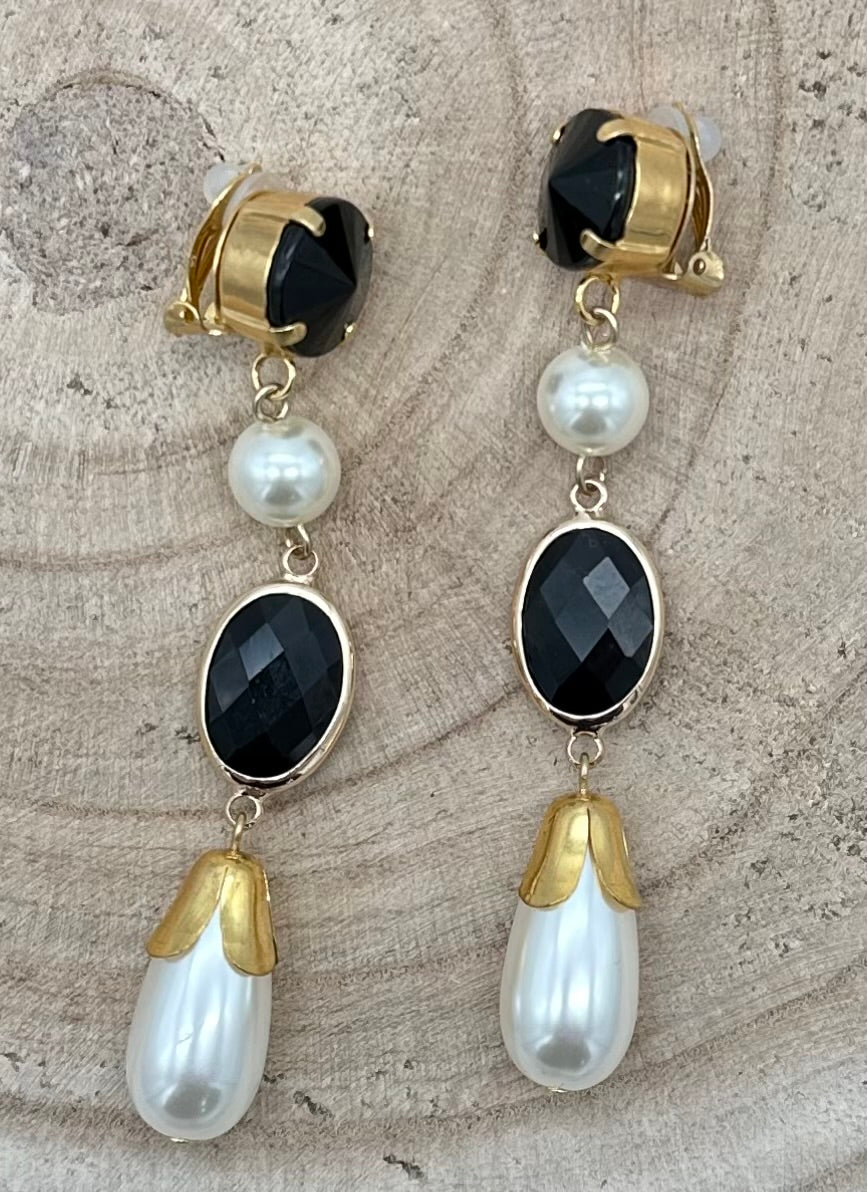 BOUCLES D'OREILLES ÉLÉMENTS SCINTILLANTS/ PERLES - Francine BRAMLI