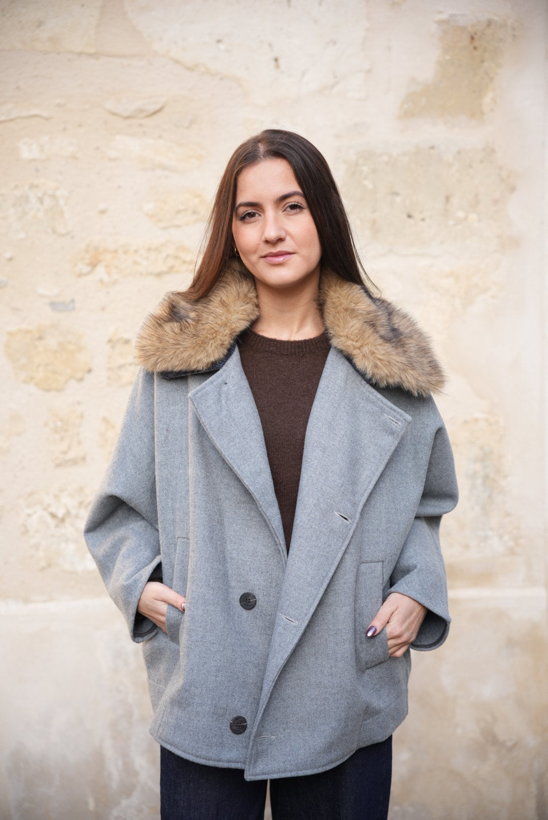 Manteau col fausse fourrure