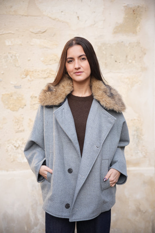 Manteau col fausse fourrure