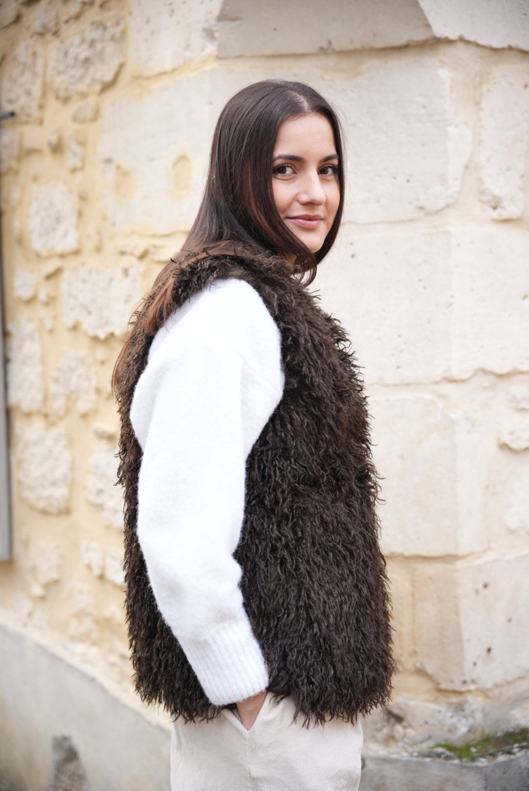 Veste sans manches fausse fourrure