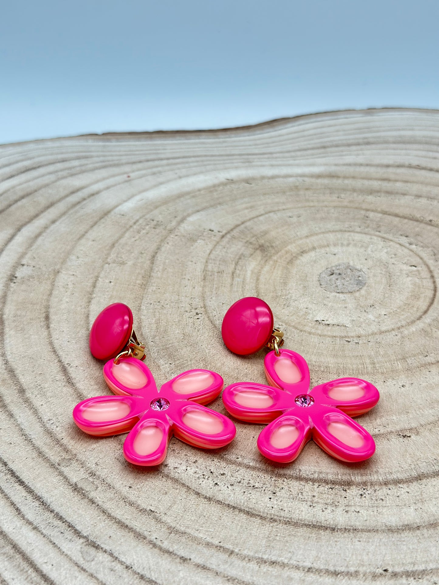 Boucles d’oreilles roses fleur strass - Francine BRAMLI