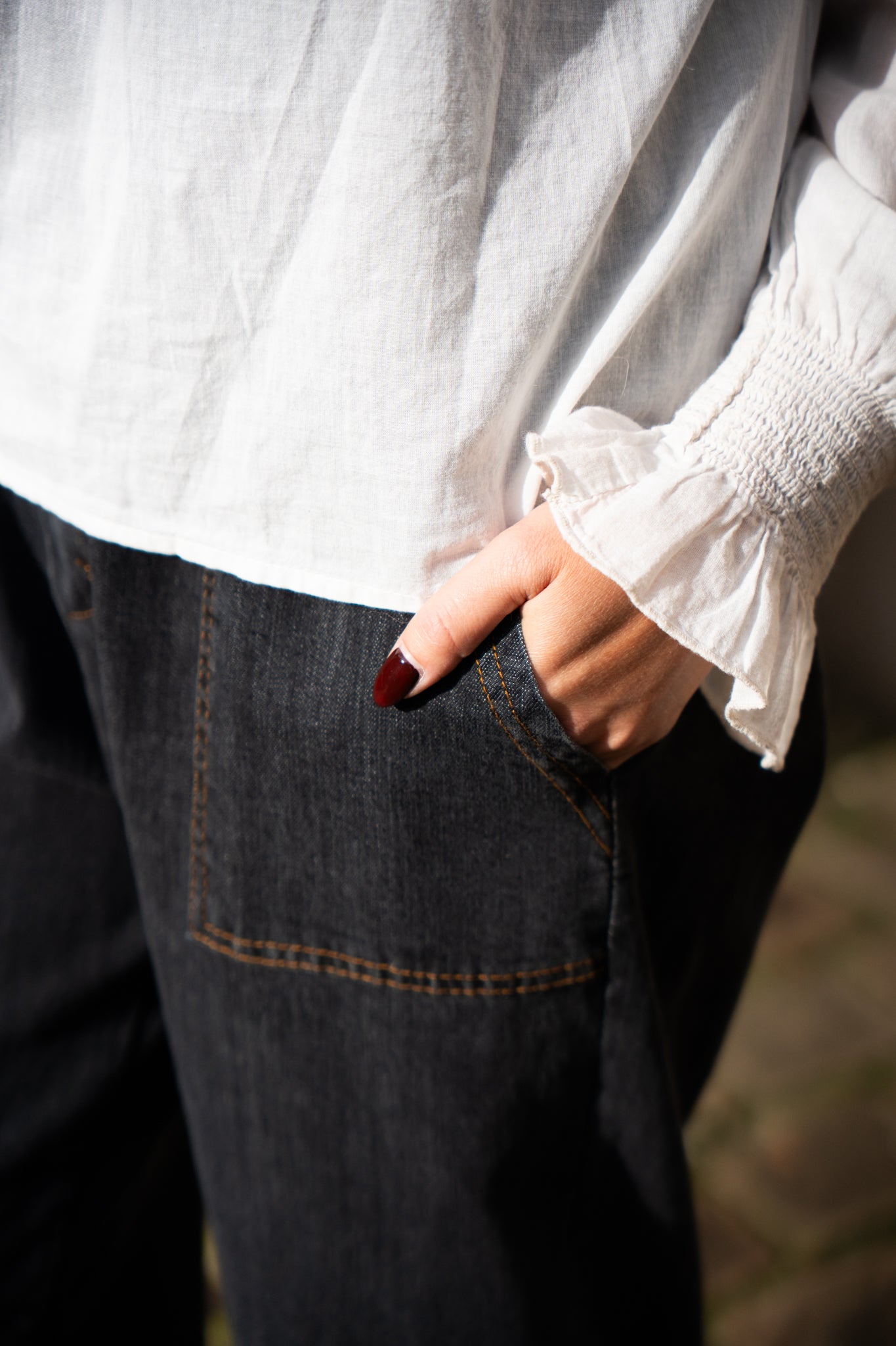 Jean foncé couture Camel