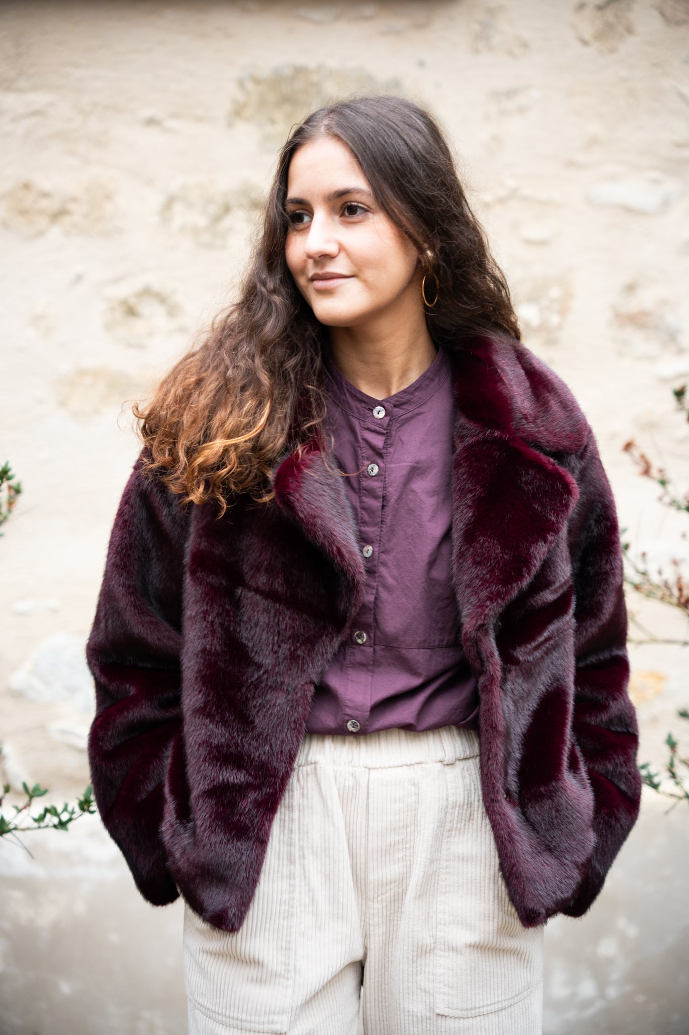 Veste manteau fausse fourrure