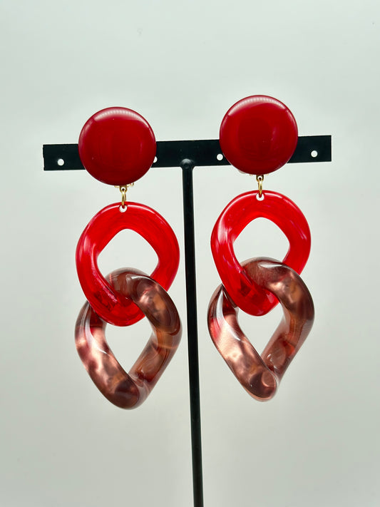 Boucles d’oreilles maillon rouge et rose gold - Francine BRAMLI