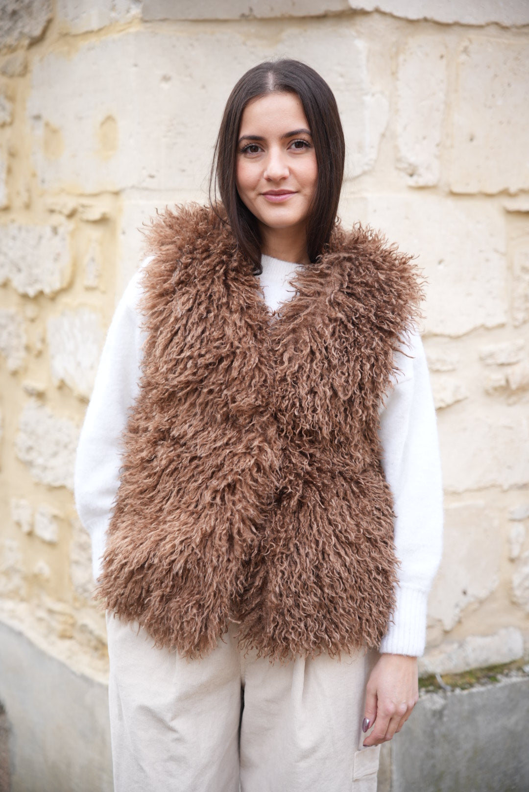 Veste sans manches fausse fourrure
