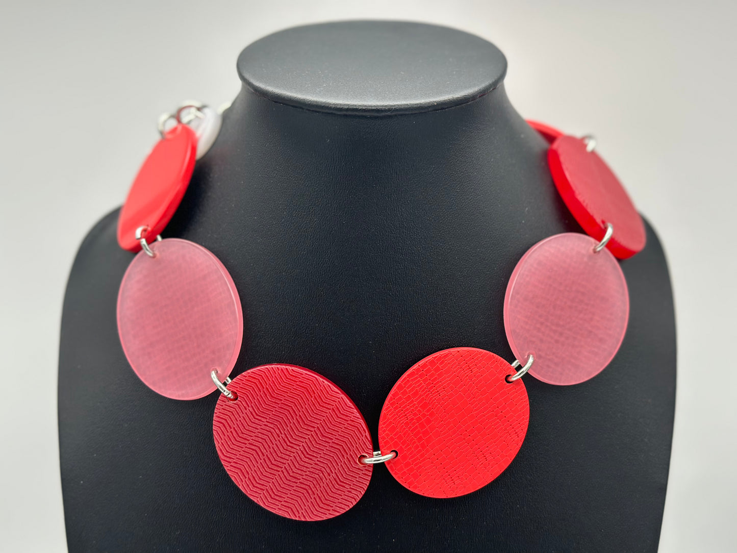 Collier rouge et rose plaques reversible - Francine BRAMLI