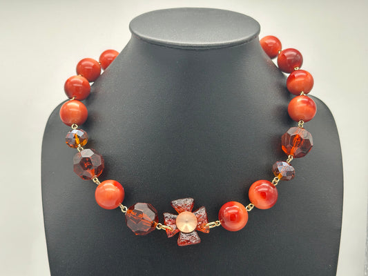 Collier éléments scintillants, croix et perles fantaisies - Francine BRAMLI