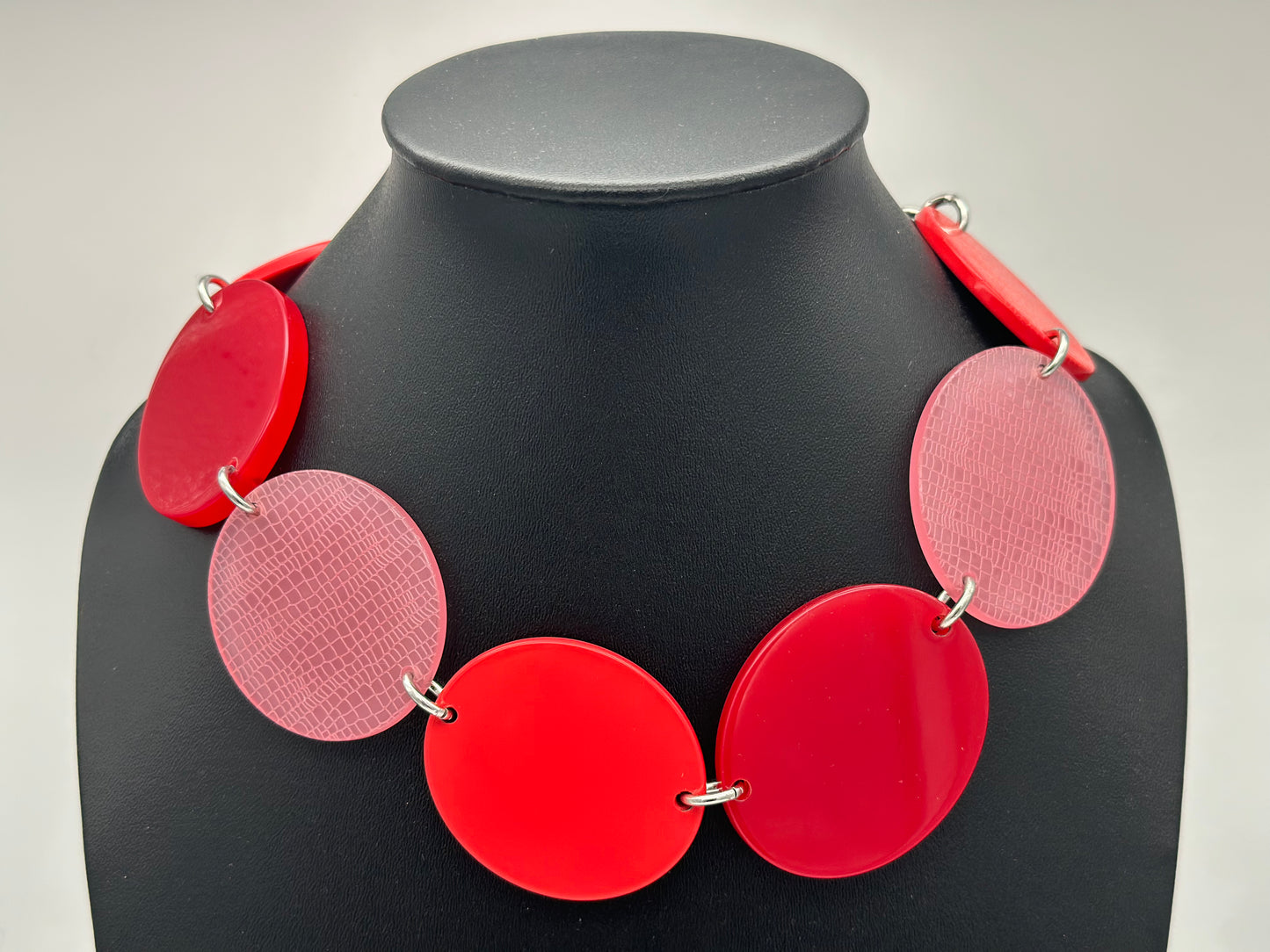 Collier rouge et rose plaques reversible - Francine BRAMLI