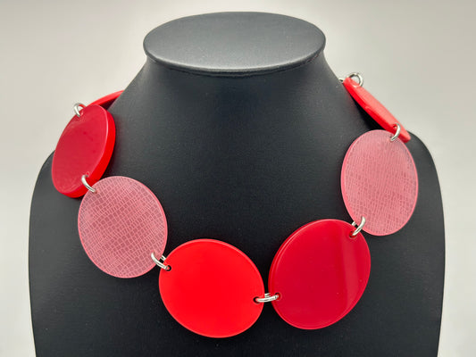 Collier rouge et rose plaques reversible - Francine BRAMLI