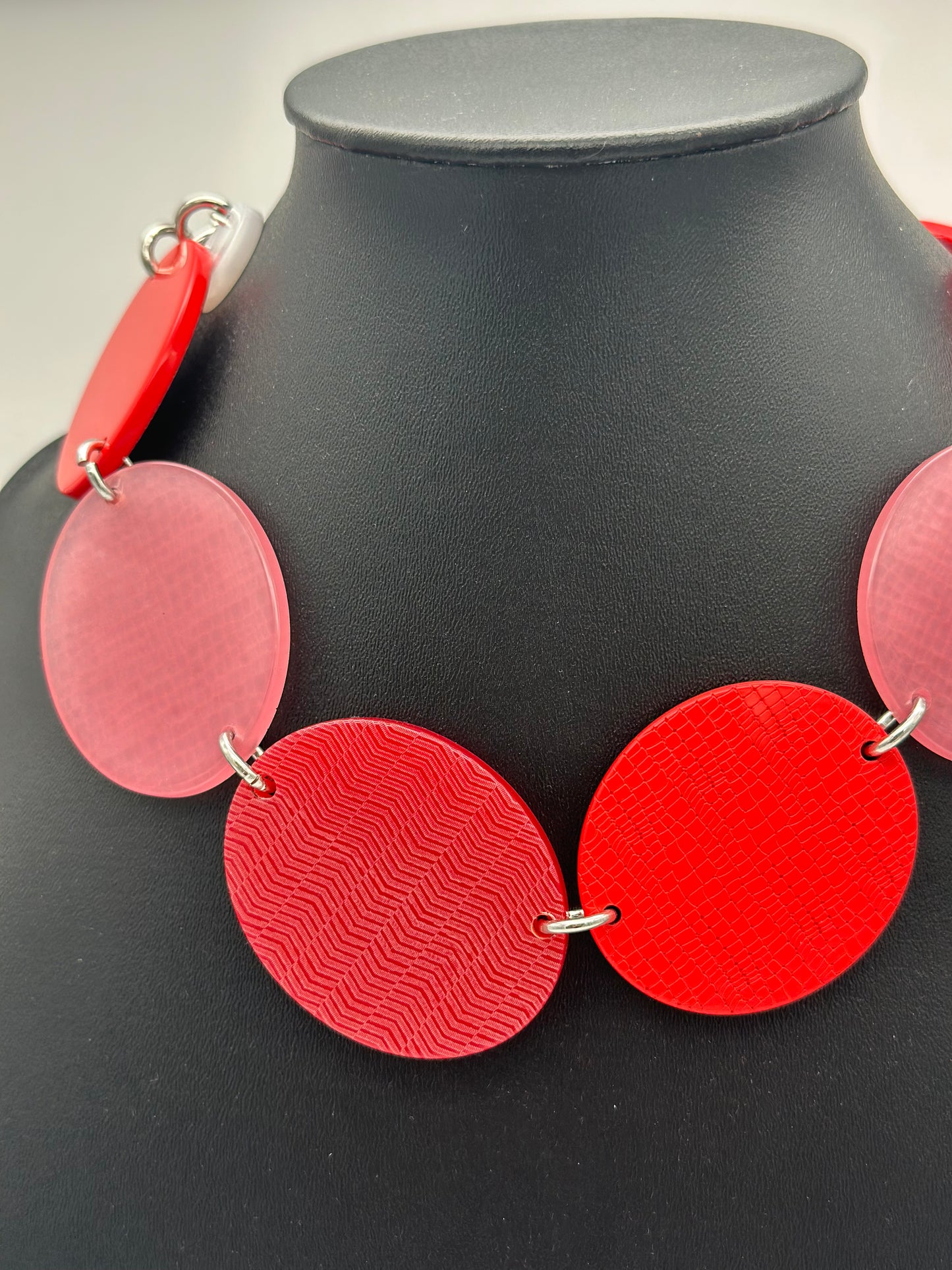 Collier rouge et rose plaques reversible - Francine BRAMLI