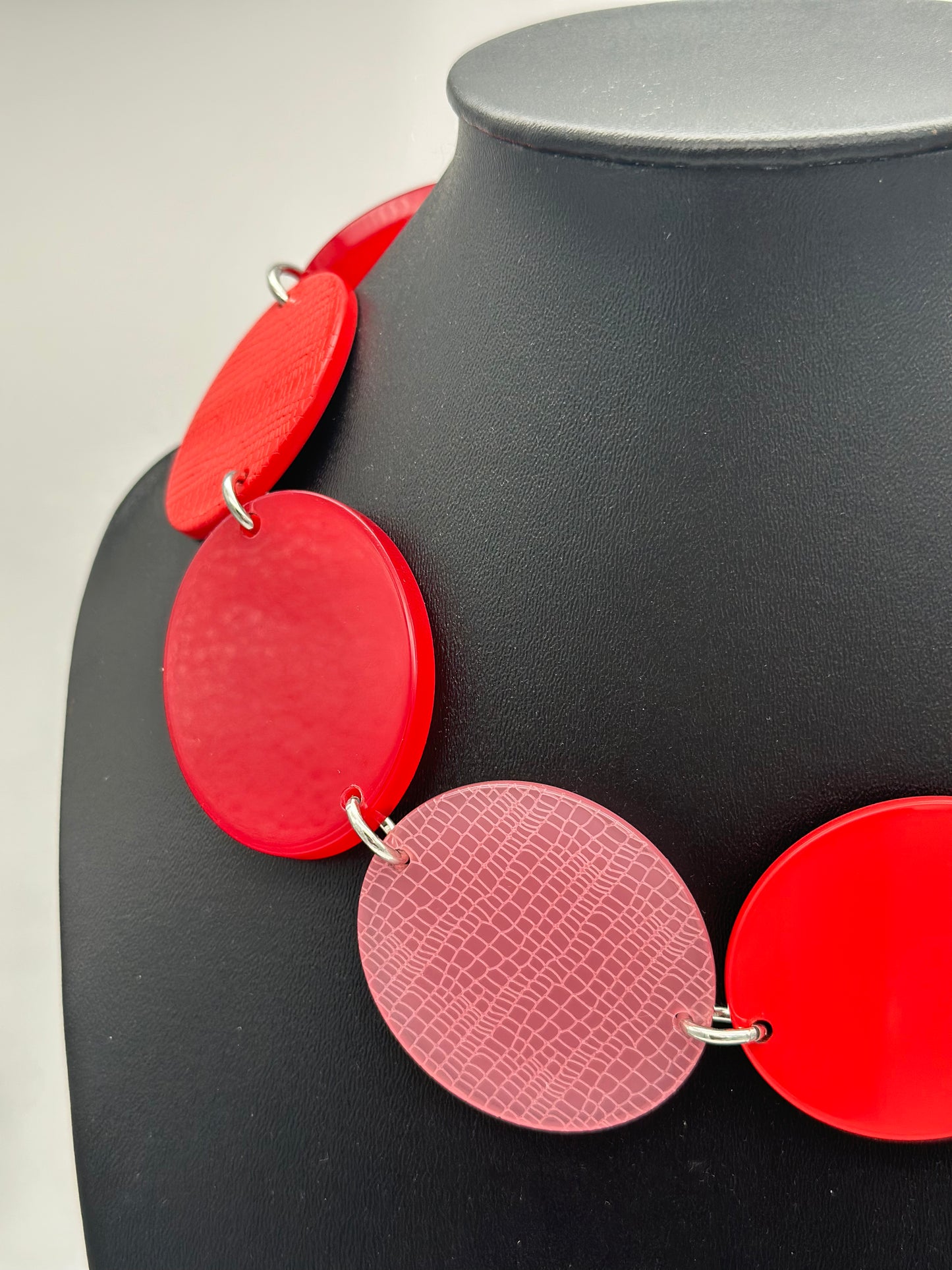 Collier rouge et rose plaques reversible - Francine BRAMLI
