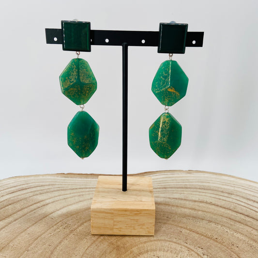 BOUCLES D'OREILLES vertes marbrées - Francine BRAMLI