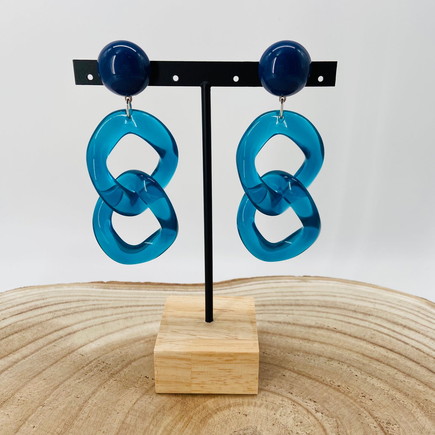 BOUCLES D'OREILLES maillons bleus translucides - Francine BRAMLI