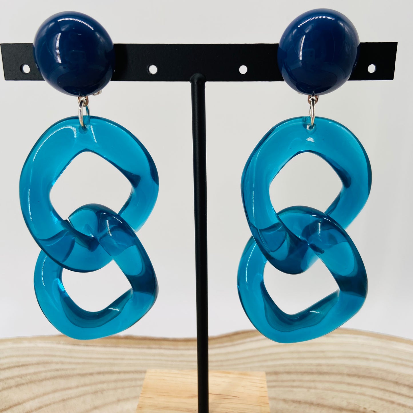 BOUCLES D'OREILLES maillons bleus translucides - Francine BRAMLI