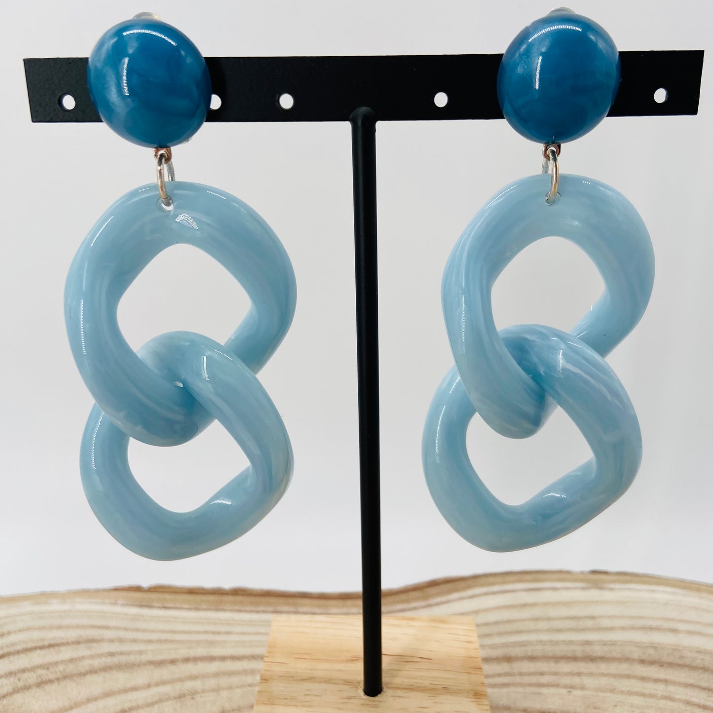 BOUCLES D'OREILLES maillons bleus ciel - Francine BRAMLI