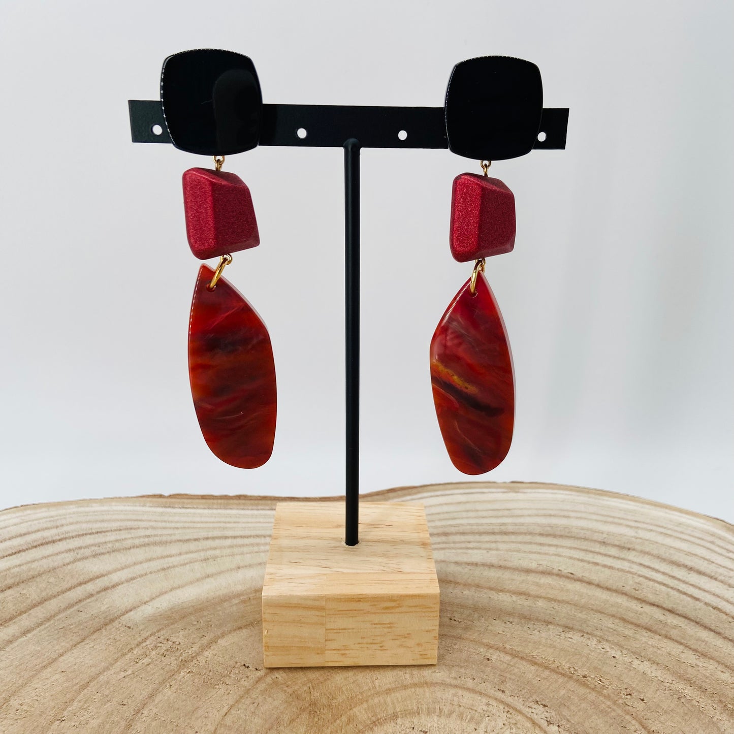 BOUCLES D'OREILLES rouges marbrées- Francine BRAMLI