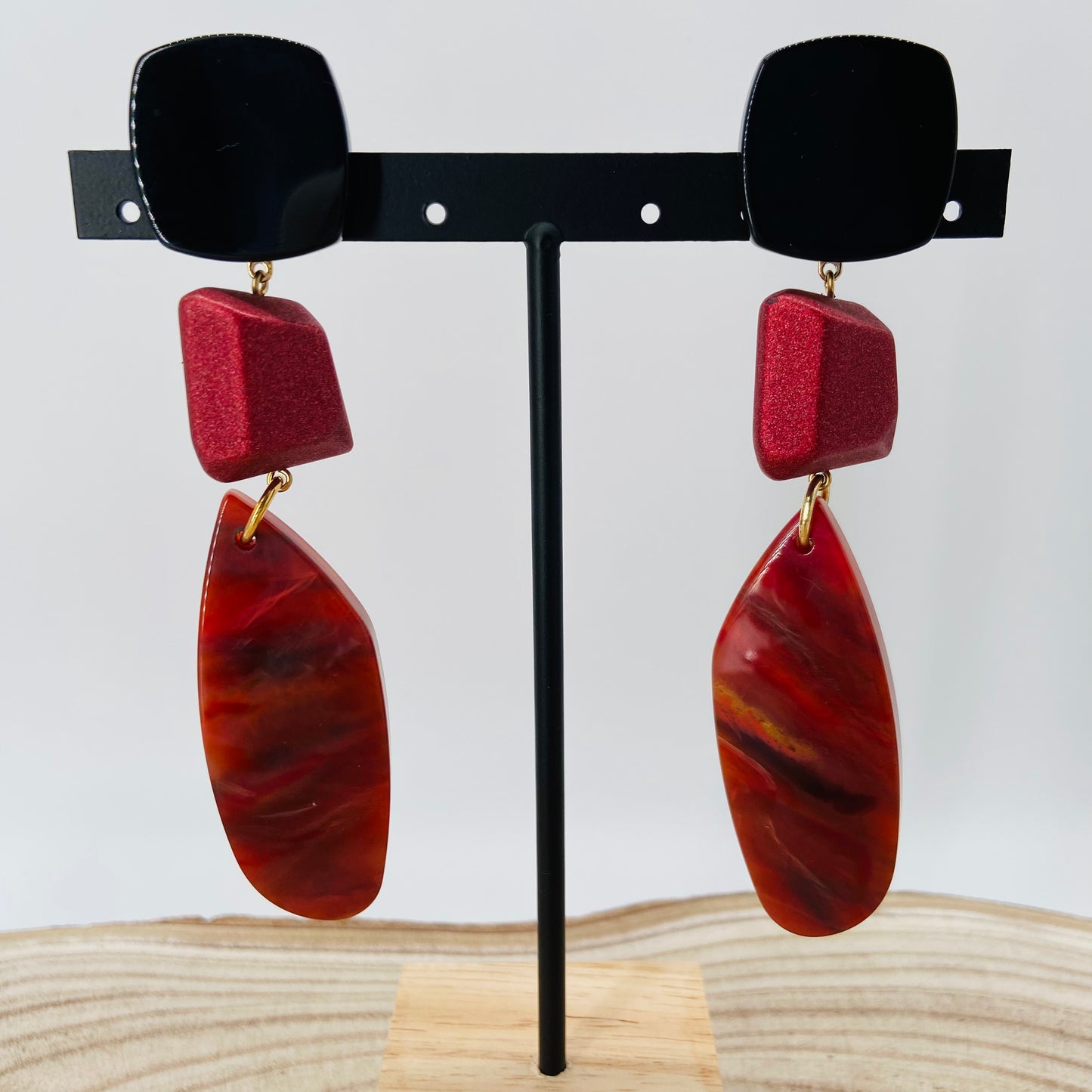 BOUCLES D'OREILLES rouges marbrées- Francine BRAMLI