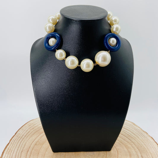 COLLIER blanc et marine - Francine BRAMLI