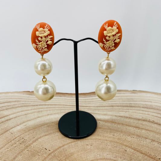 BOUCLES D'OREILLES fleurs oranges- Francine BRAMLI