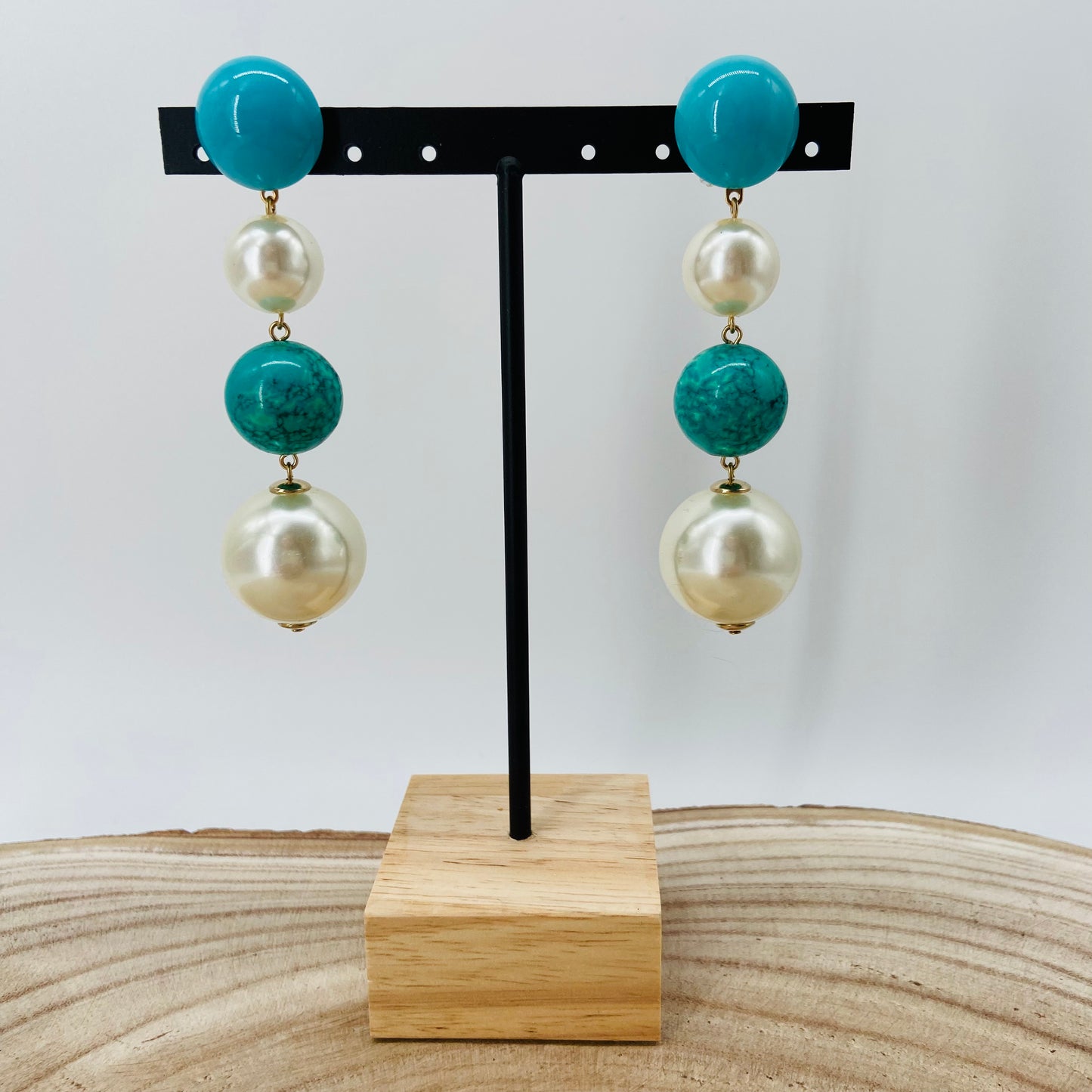 BOUCLES D'OREILLES perles nacrées et turquoises - Francine BRAMLI