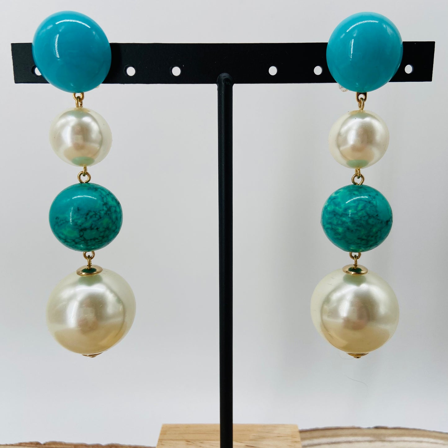 BOUCLES D'OREILLES perles nacrées et turquoises - Francine BRAMLI