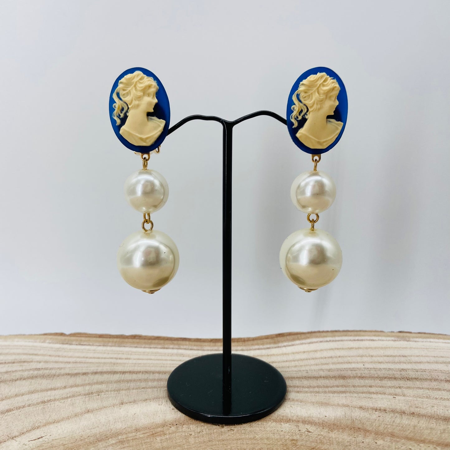 BOUCLES D'OREILLES Camées bleus - Francine BRAMLI