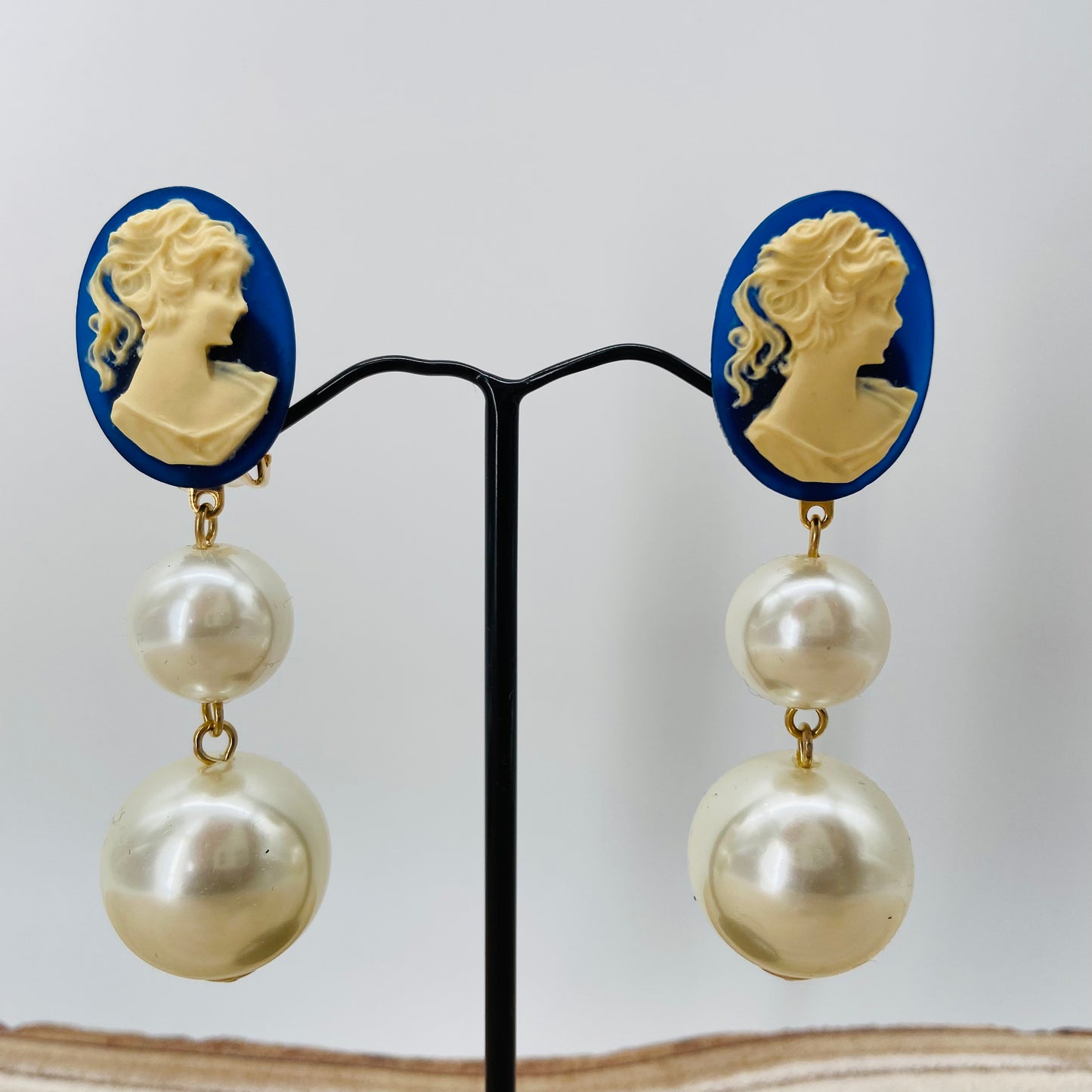 BOUCLES D'OREILLES Camées bleus - Francine BRAMLI