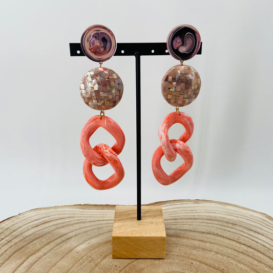 BOUCLES D'OREILLES maillons corail marbré - Francine BRAMLI