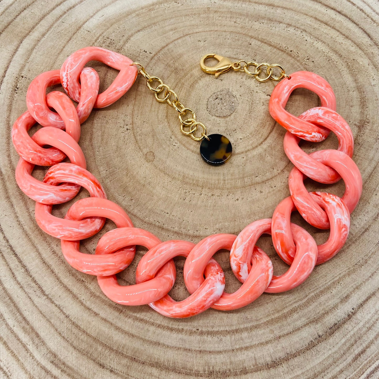 COLLIER MAILLONS corail marbré - Francine BRAMLI