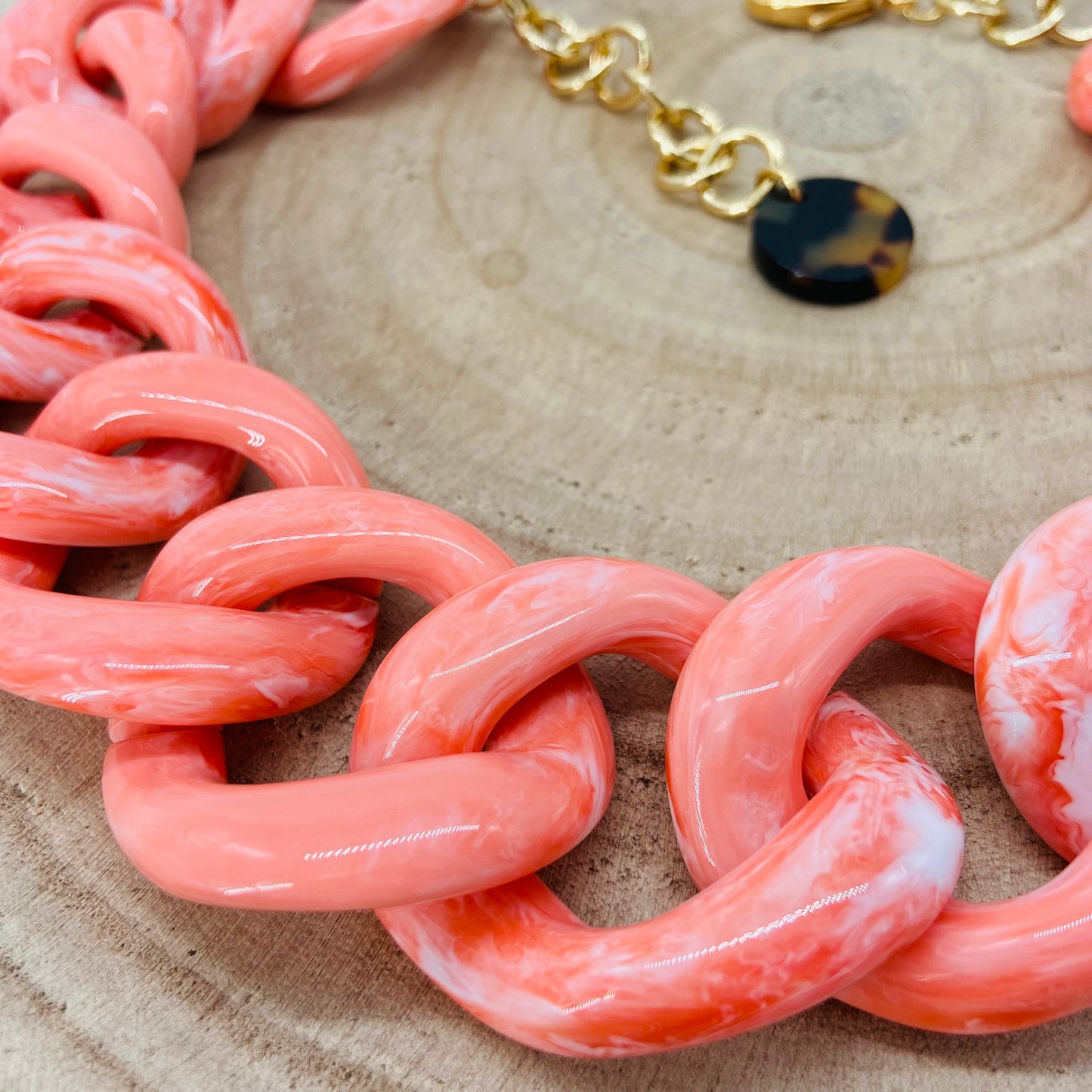 COLLIER MAILLONS corail marbré - Francine BRAMLI