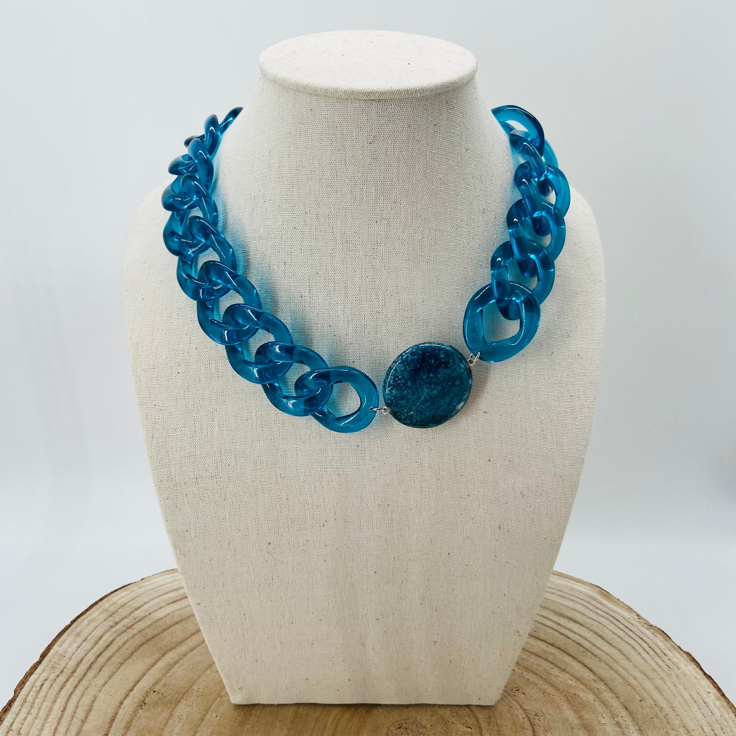 COLLIER MAILLONS bleu transparent - Francine BRAMLI