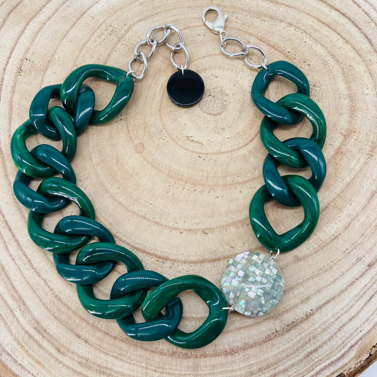 COLLIER MAILLONS Vert foncé - Francine BRAMLI