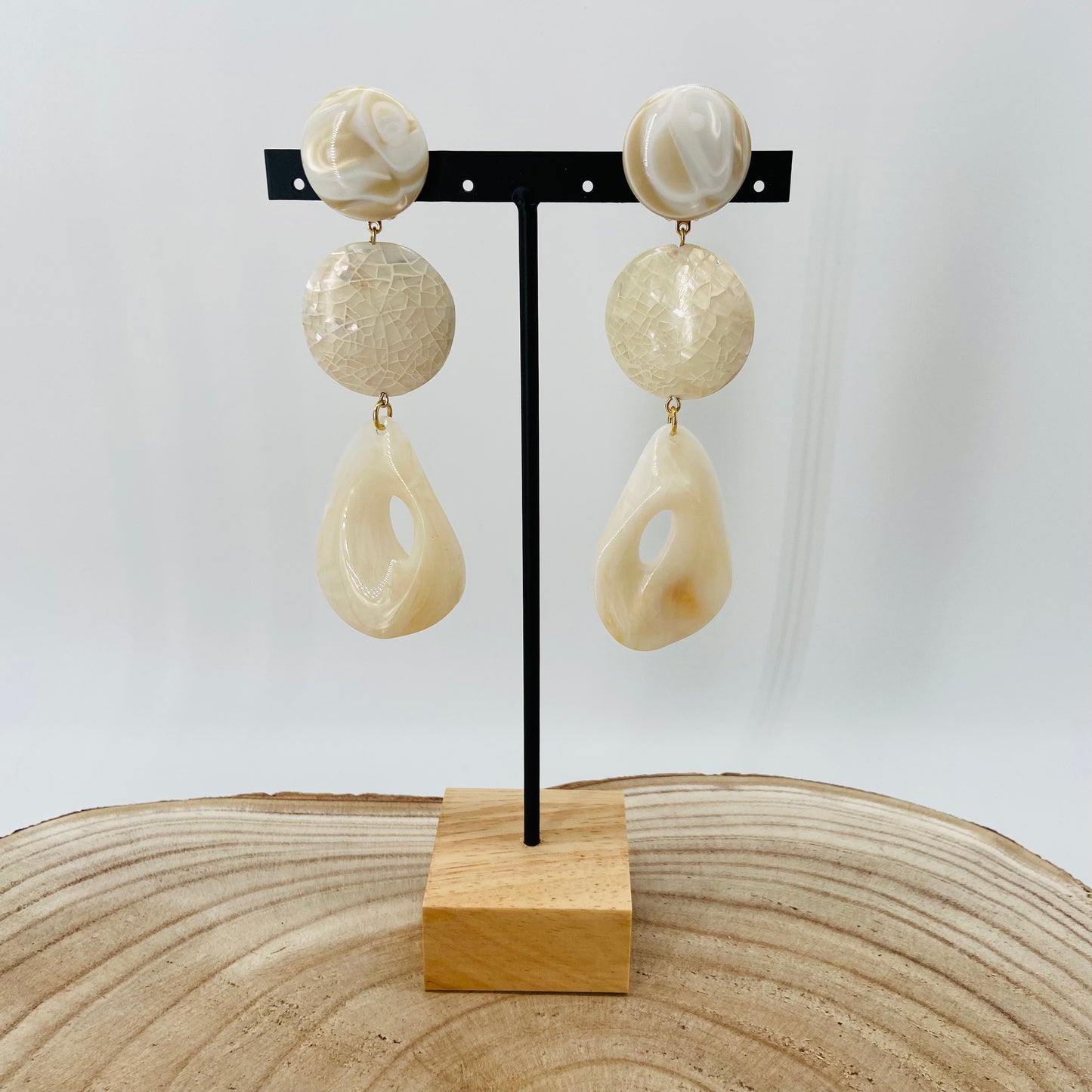 BOUCLES D'OREILLES écrues marbrées - Francine BRAMLI