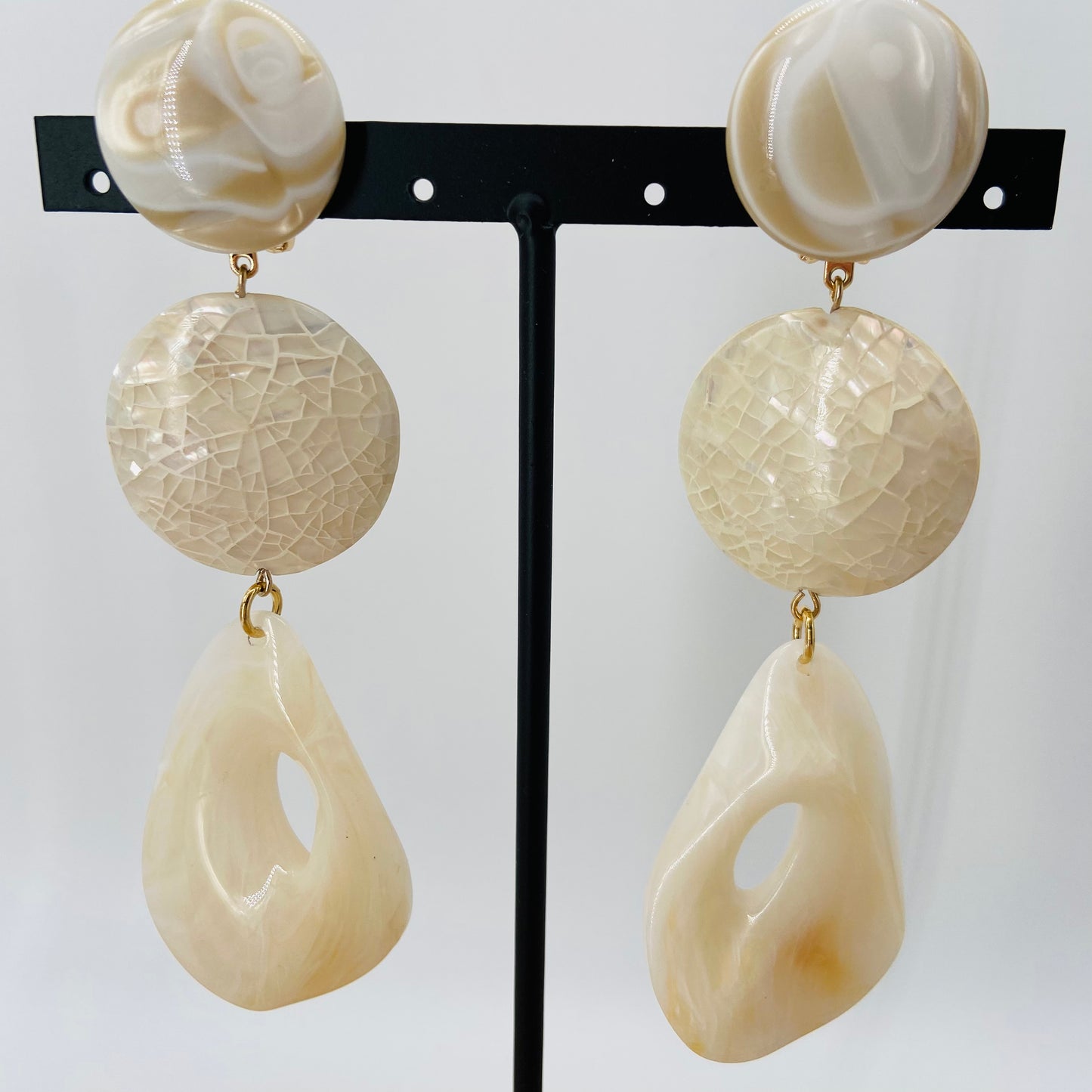 BOUCLES D'OREILLES écrues marbrées - Francine BRAMLI