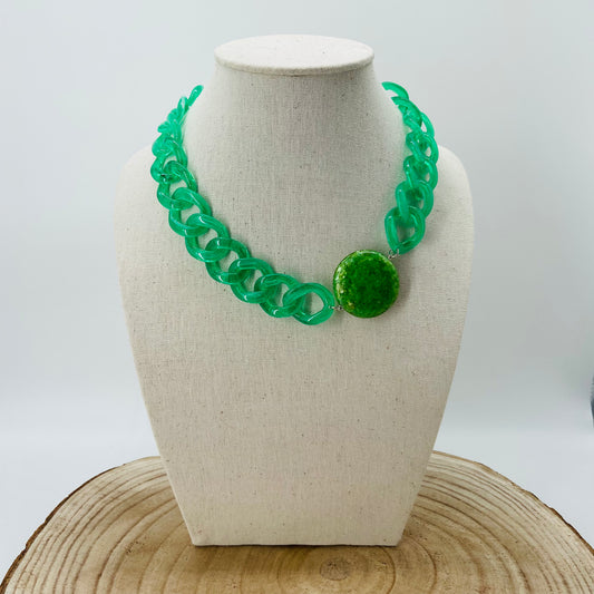 COLLIER MAILLONS Vert transparent - Francine BRAMLI