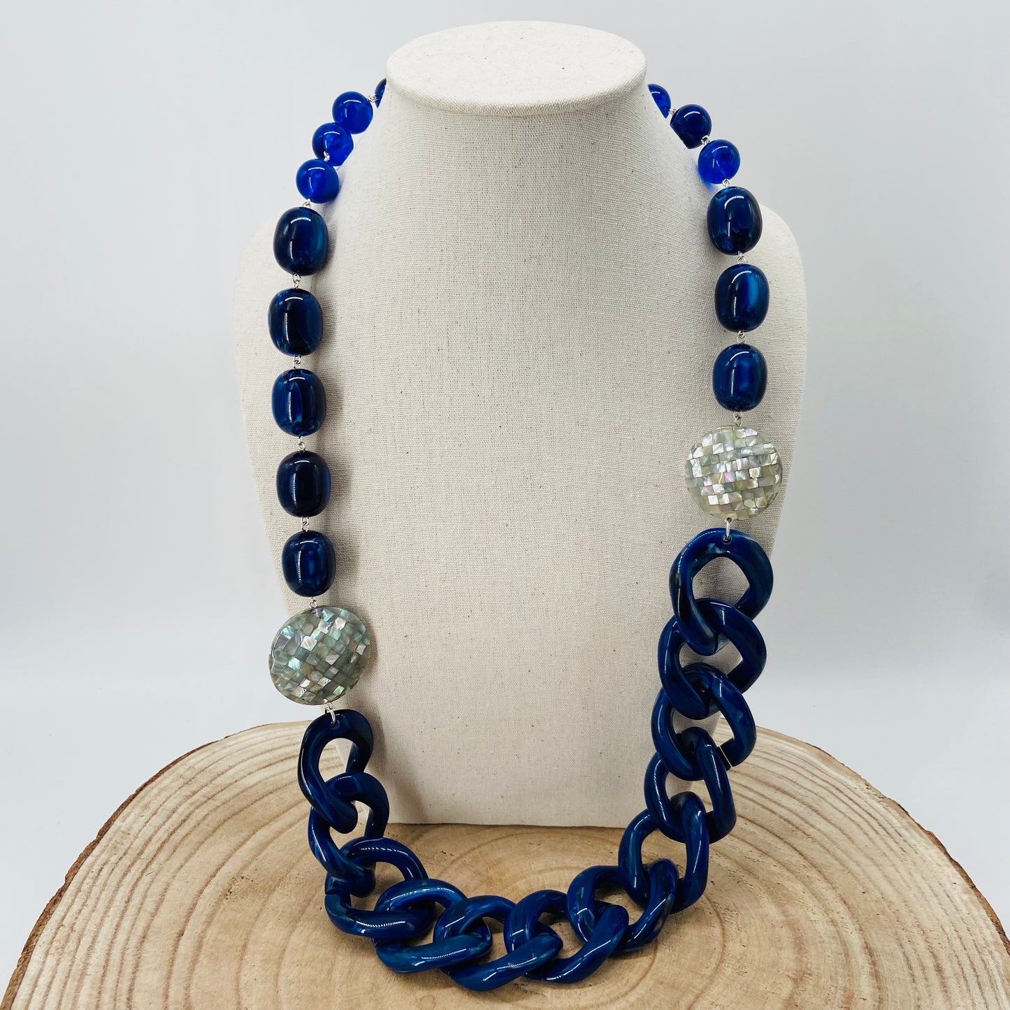 LONG COLLIER MAILLONS Bleu marine - Francine BRAMLI