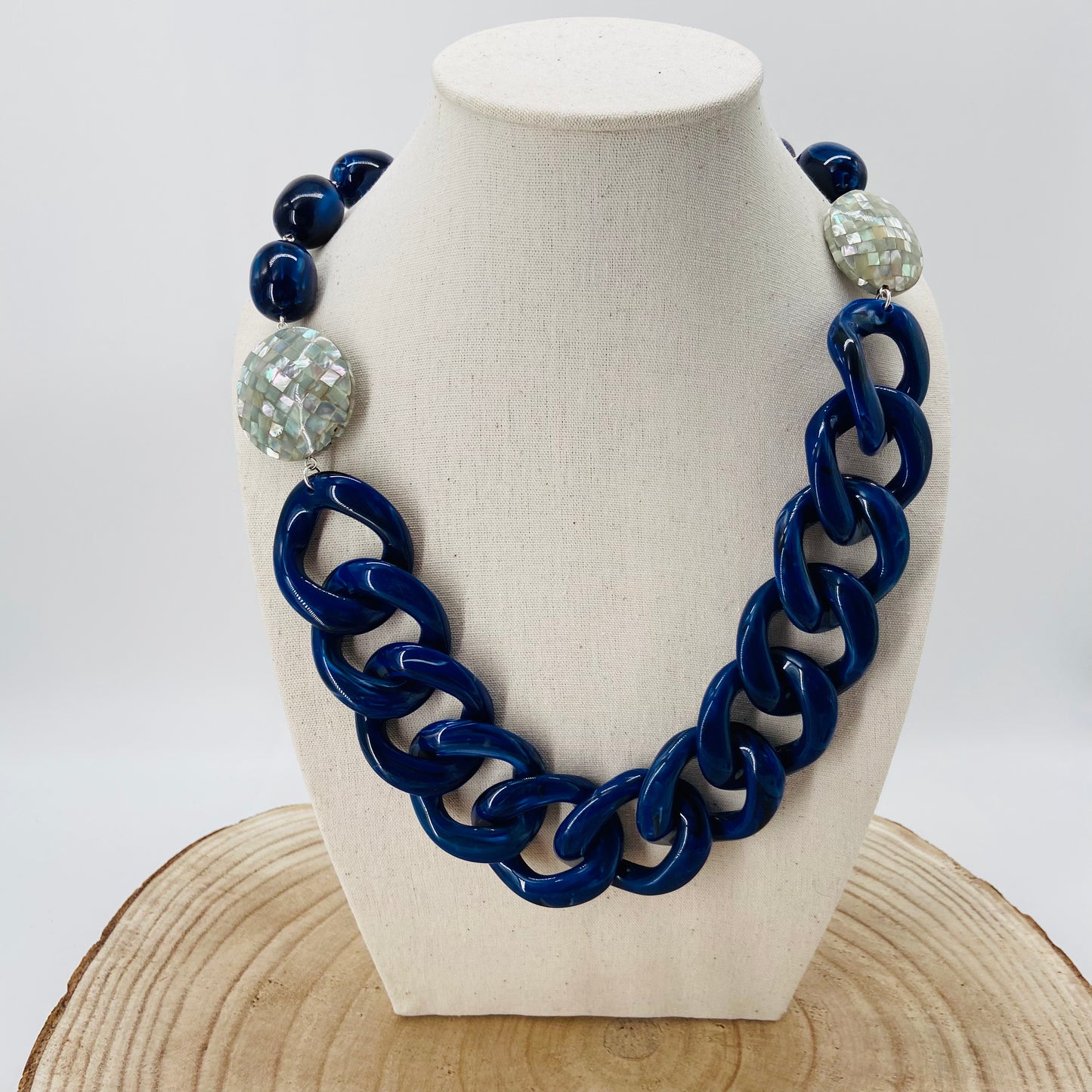 LONG COLLIER MAILLONS Bleu marine - Francine BRAMLI