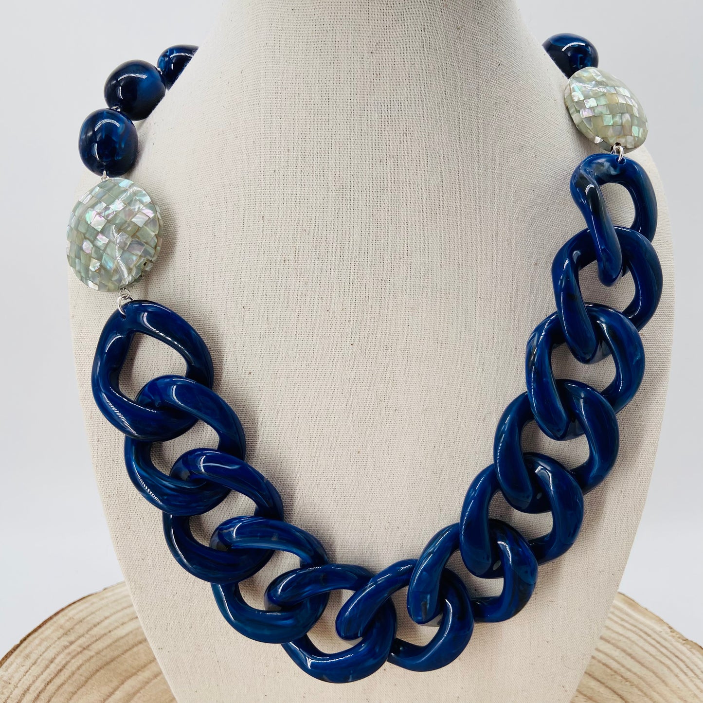 LONG COLLIER MAILLONS Bleu marine - Francine BRAMLI