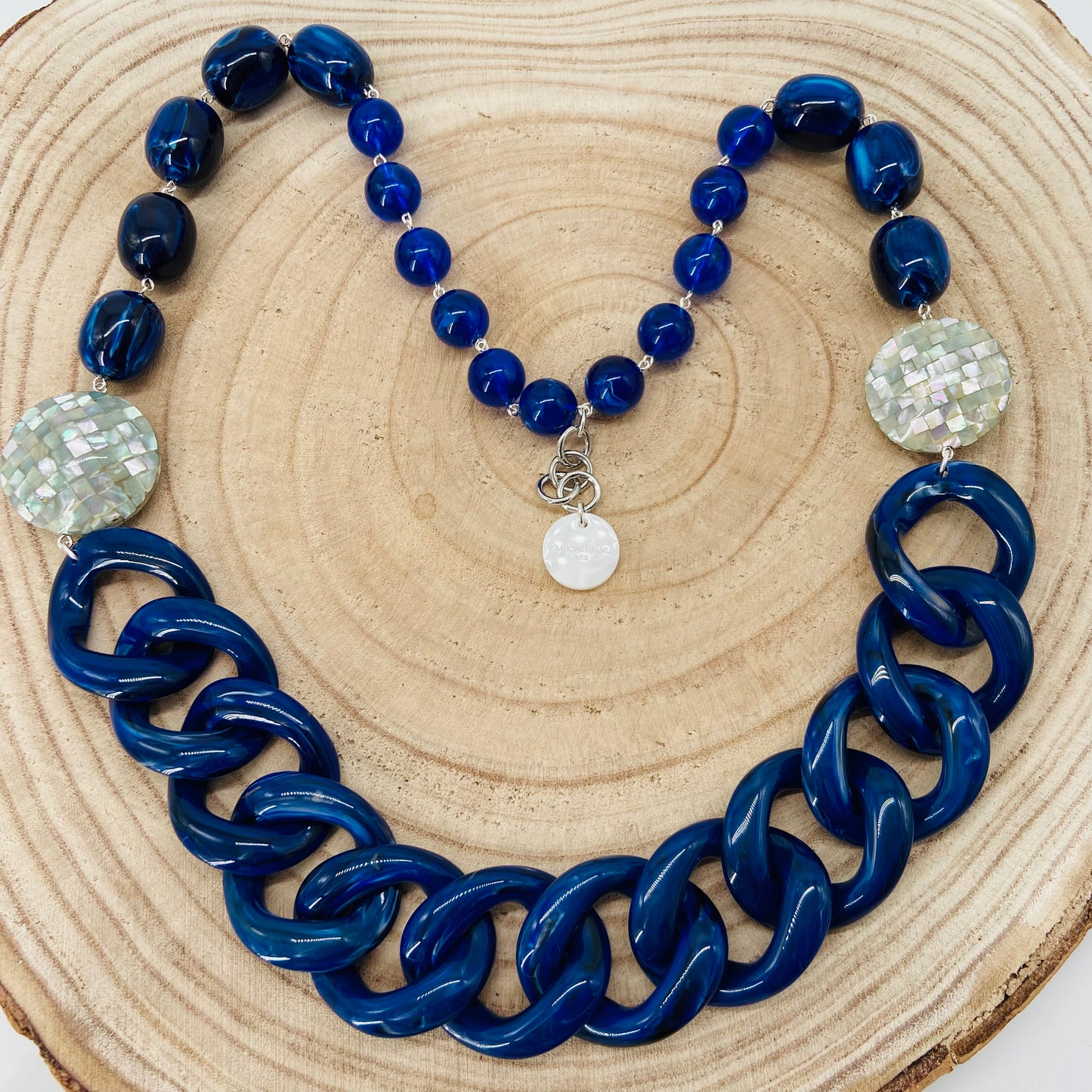 LONG COLLIER MAILLONS Bleu marine - Francine BRAMLI