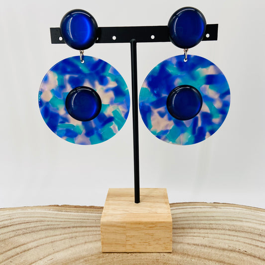 BOUCLES D'OREILLES bleues façon chapeau - Francine BRAMLI