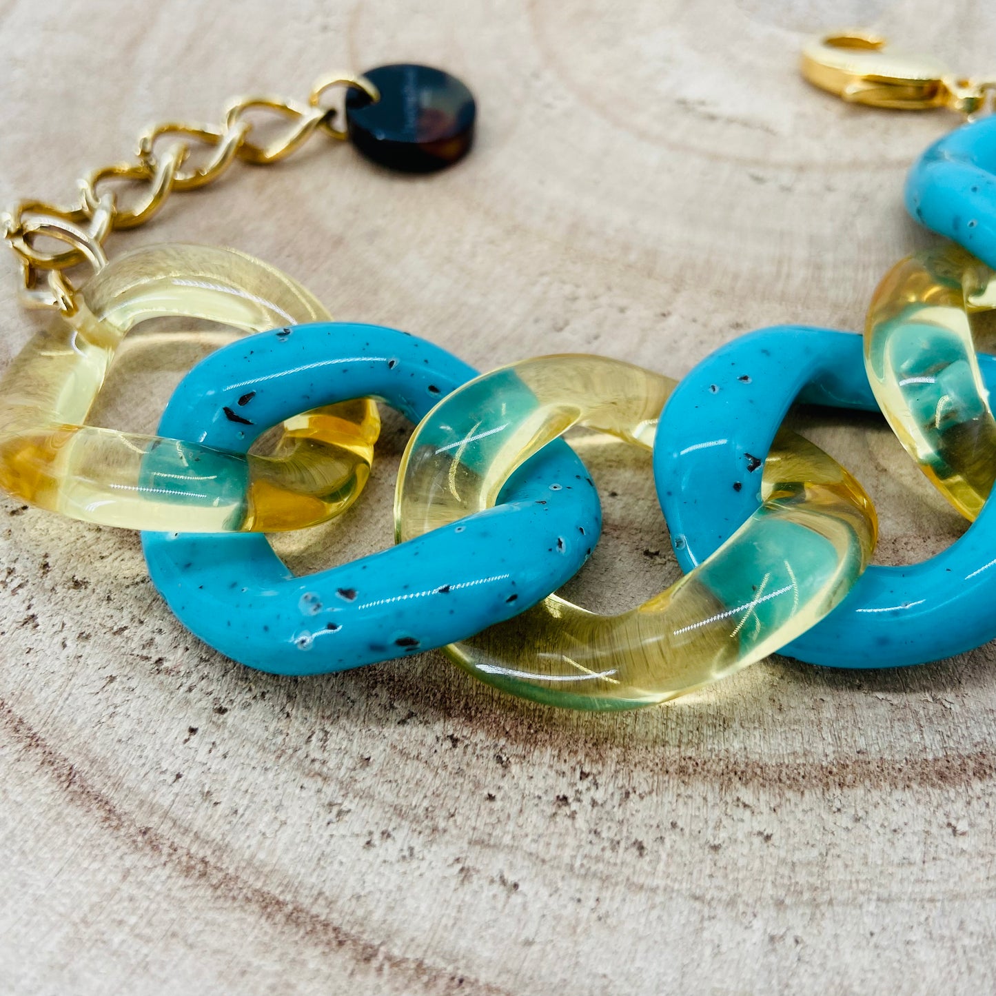 BRACELET MAILLONS Turquoise et Jaune - Francine BRAMLI